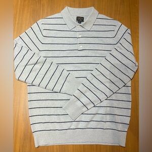 J. Crew 100% cashmere Light Gray and Navy Striped Polo Sweater